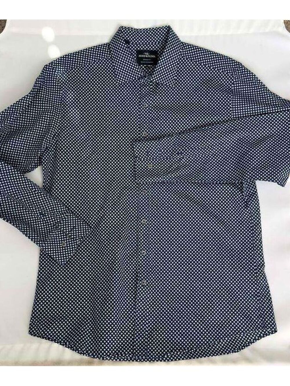 Rodd & Gunn Men XL Navy Floral Sports Fit 100% Cotton Long Sleeve Shirt